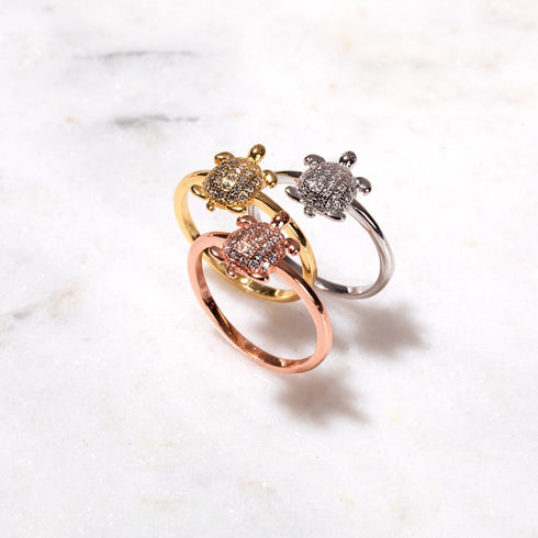 Tortue | Or Vermeil | Bague tortue de mer en diamant CZ